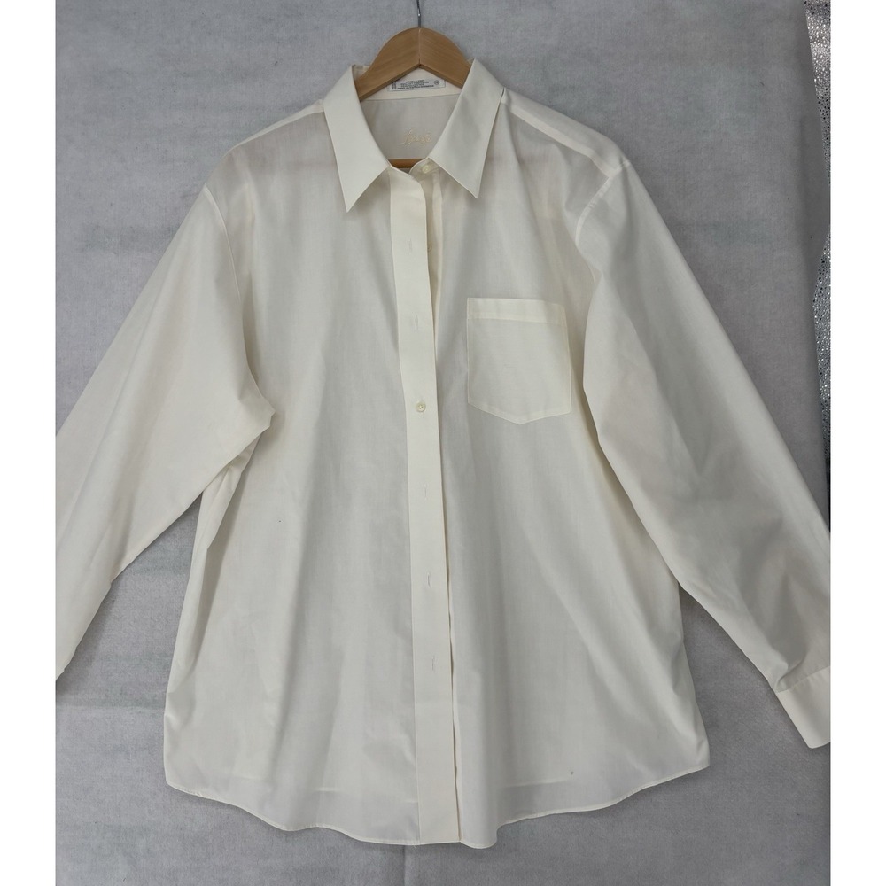 Foxcroft Button Up Shirt Women's 18 Wrinkle Free Off White Long SL Professional